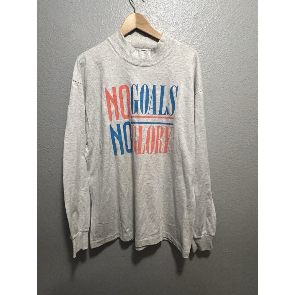 Nike Mens XL Gray Long Sleeve Sweatshirt No Goals No Glory Graphic Tee Anvil Y2K